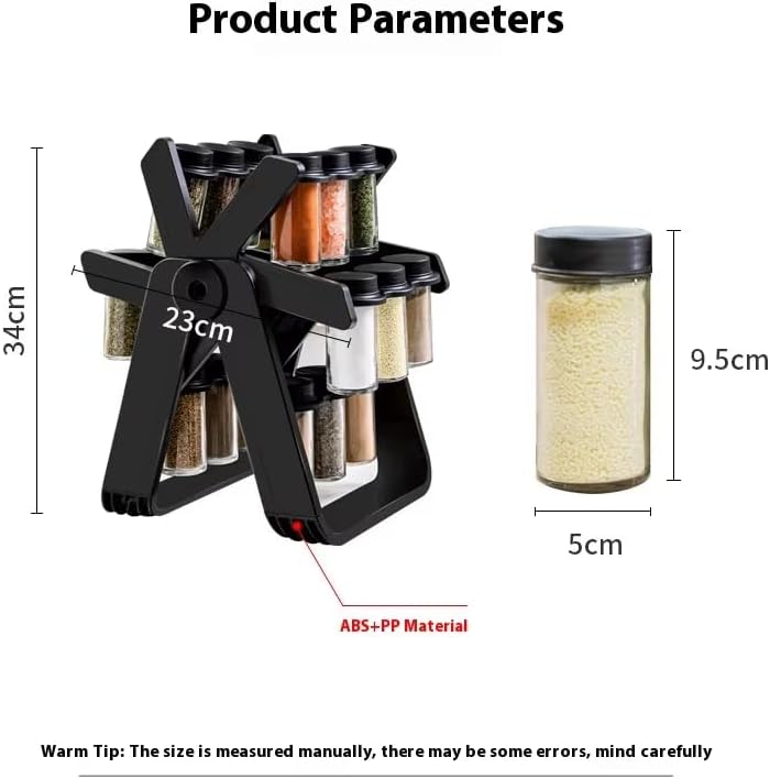 A&K's Rotating Spice Rack Organizer, 18 Glass Jars, 360-Degree Turntable, Black, Comes with Spice Label Stickers, Funnel, and Water Pen. Best for Kitchen Organization, Countertop, Pantry, and Cabinet.