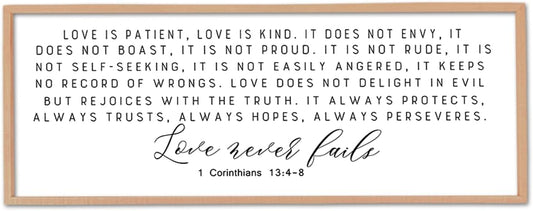 Love is Patient Kind Sign Wall Art 40"X15" 1 Corinthians 13 Bible Verse for Bedroom Above Over Bed Christianity Large Wood Framed Wall Hanging Decor (Wood）