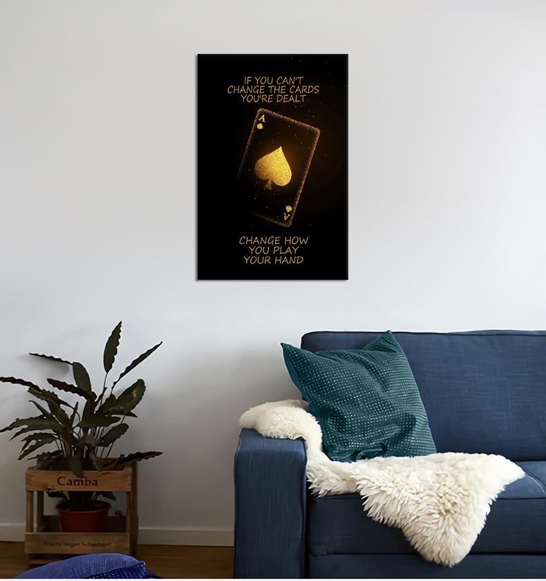 Poker Inspirational Wall Art Ace of Spades Game Motivational Poster Quotes Wall Decor for Living Room Bedroom Office Bathroom Canvas Print sign Framed Art Decoration Ready to Hang [12''Wx 18''H]