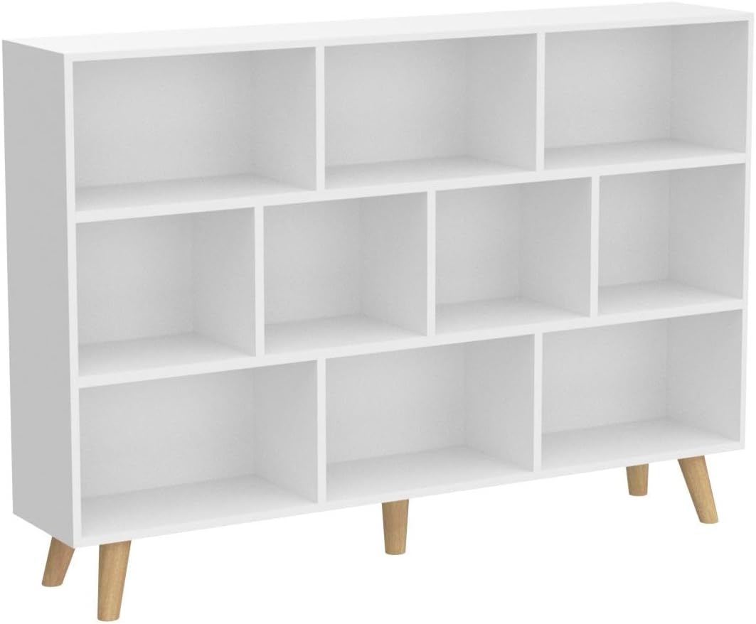 IOTXY Wooden Open Shelf Bookcase - 3-Tier Floor Standing Display Cabinet Rack with Legs, 10 Cubes Bookshelf, Warm White
