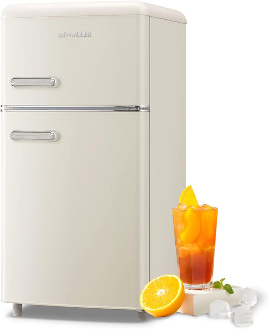 Retro Mini Fridge 3.5 Cu.ft Small Refrigerator with Top Freezer Compact Fridge Apartment Size Refrigerator Dual Door with Handles for Home Office Dorm