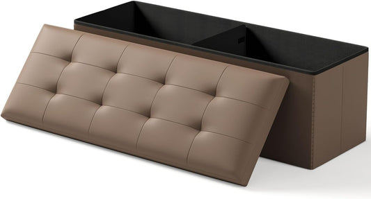 Storage Ottoman Bench, Folding Ottoman Foot Rest, End of Bed Bench,Storage Chest, for Living Room, Bedroom, Hallway, Entryway, Holds up to 700 lb (BROWN1, 43")
