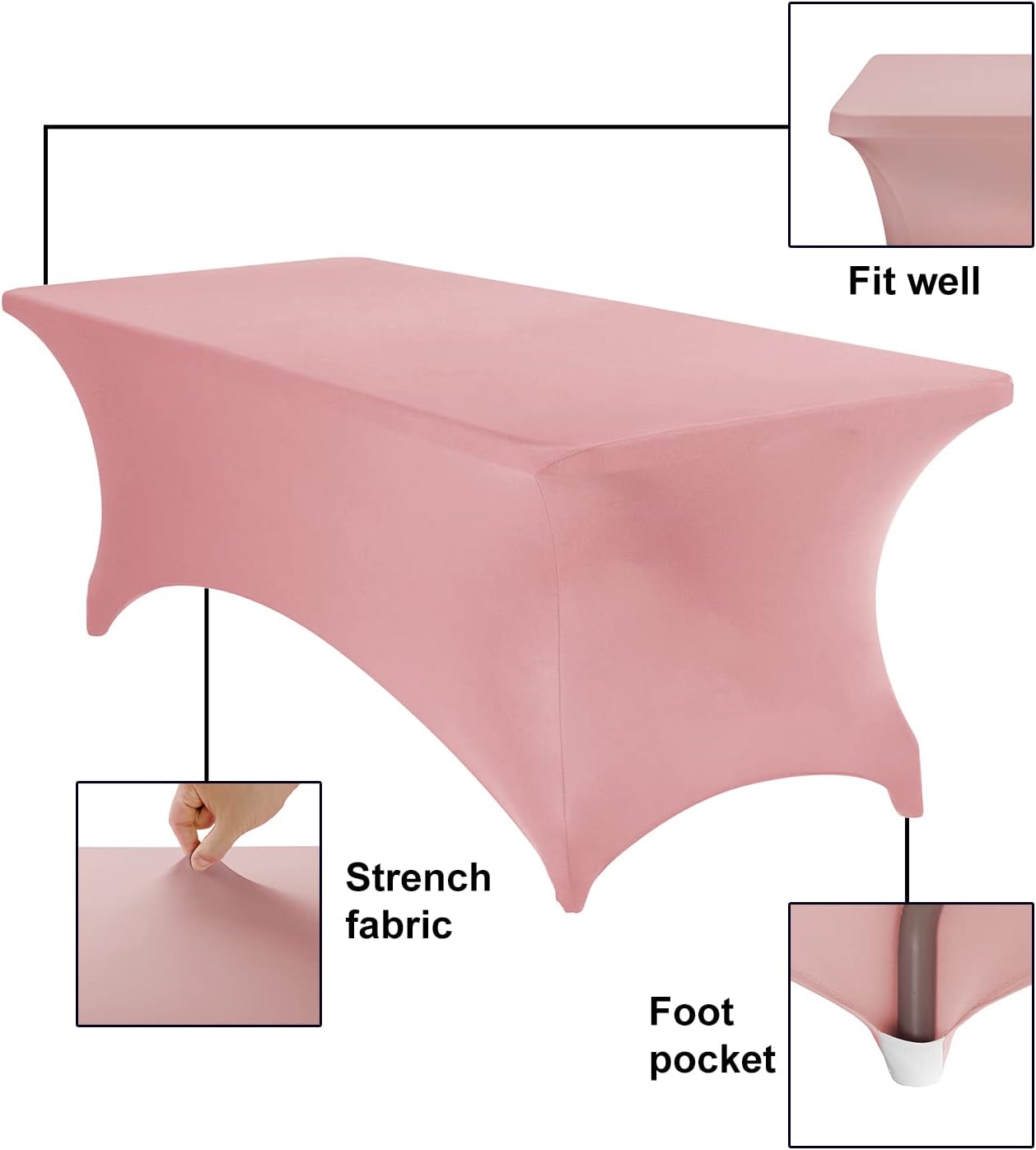 4Pack Spandex Waterproof Table Covers 8ft，Spandex 8ft Waterproof Table Cover for Party,Wedding, Banquet, and Events(Dusty Pink)