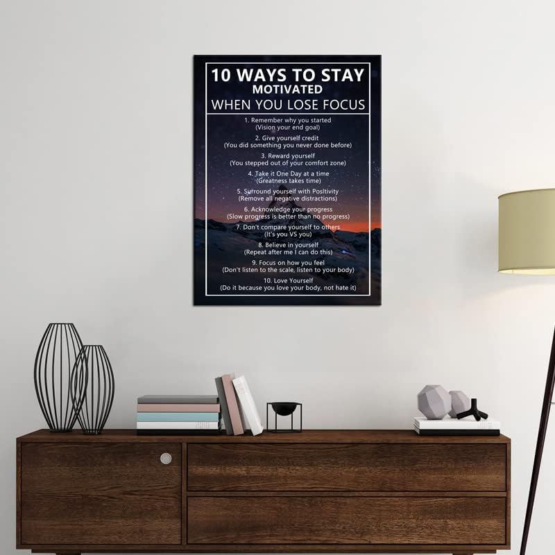 Inspirational Canvas Painting Wall Art 10 Ways to Stay Motivated When You Lose Focus Motivational Wall Art Poster Motivational Framed Artwork Prints Picture for Living Room Office [18''Wx 24''H]