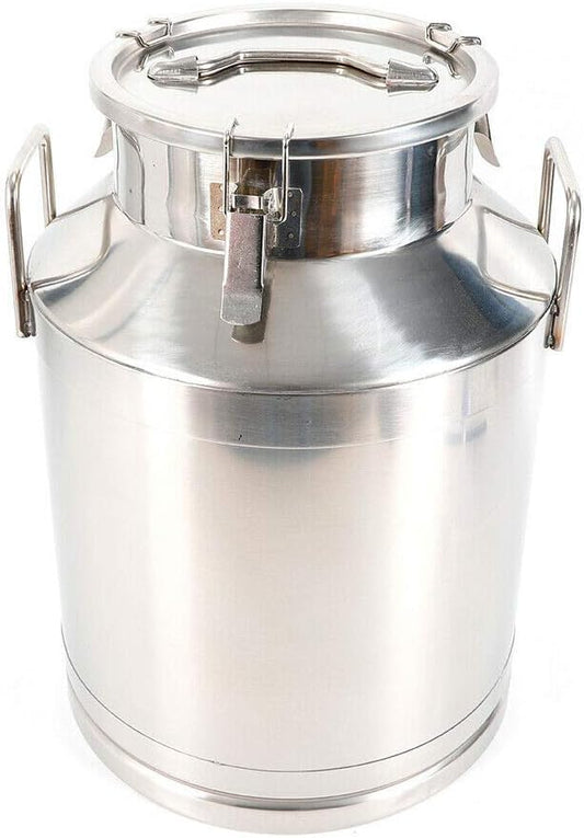 Stainless Steel Milk Can, 50L/13.2 Gallon Heavy Duty Airtight Storage Canister Milk Bucket with Lid, Embedded Silicone Milk Jug Wine Pail Water Cereals Bucket with Three Latches and Two Handles