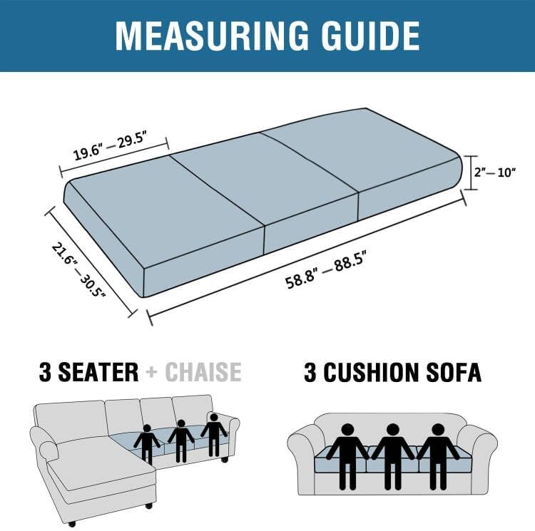 H.VERSAILTEX Super Stretch Individual Seat Cushion Cover Sofa Covers Couch Cushion Covers Slipcover Sets Thick Jacquard Textured Twill Fabric (3 Piece Sofa Cushion Covers, Natural)