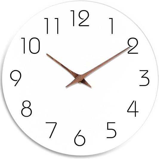 Mosewa Wall Clock 12 Inch Silent Non Ticking Battery Operated Wooden White Modern Office Simple Minimalist Clock Decorative for Kitchen Home Bathroom Living Room