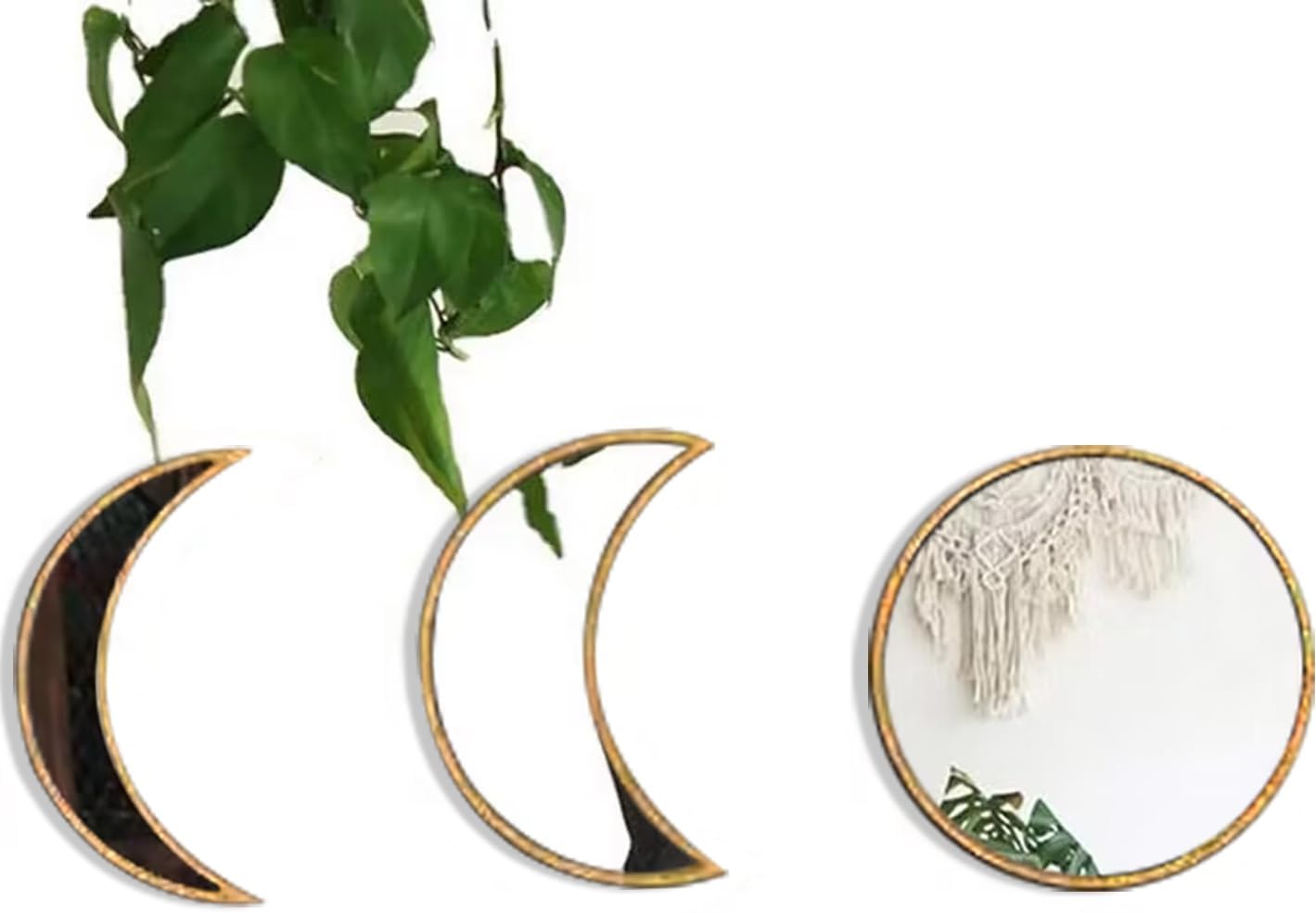5 pcs Scandinavian Natural Decor Acrylic Moonphase Mirrors Interior Design Moon Phase Mirror Bohemian Wall Decoration for Home Living Room Bedroom Decor - No Need to Punch (Gold)