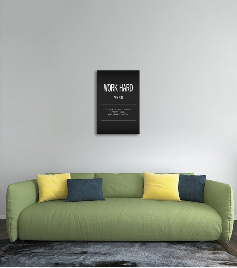Inspirational Wall Art Motivational Entrepreneur Quotes Posters Work Hard Verb Canvas Painting Inspirational Pictures Prints Artwork Modern Home Decor for Living Room Gym Office Framed[12" W X 18" H]