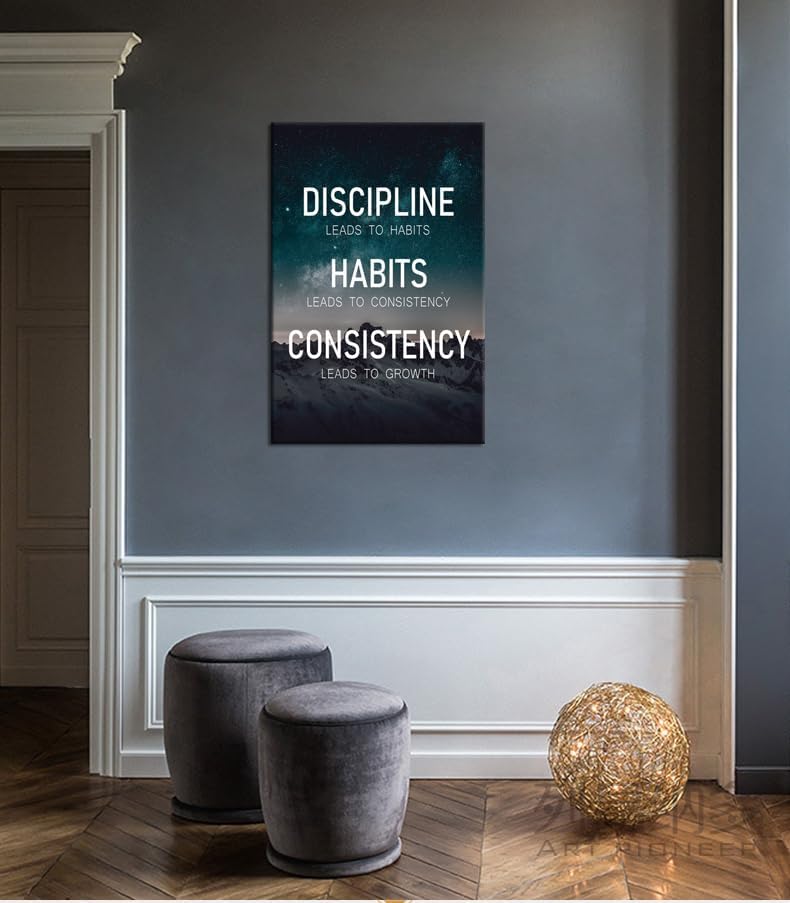 Discipline Habits Motivational Poster Consistency Growth Inspirational Wall Art Canvas Prints Artwork for Office Modern Home Decor Painting Pictures Stretched and Framed Ready to Hang [24''Wx 36''H]