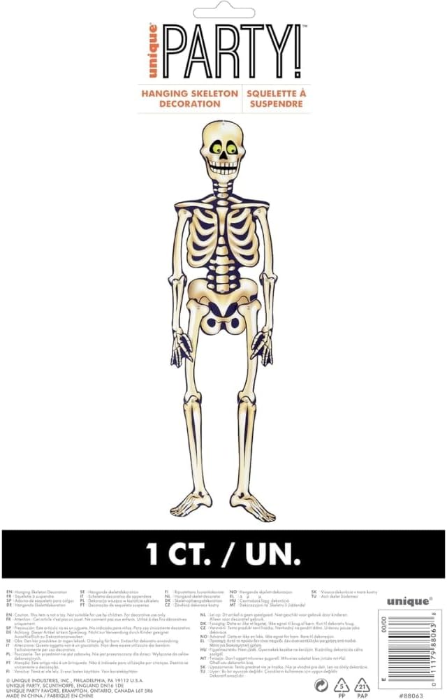 Halloween Jointed Skeleton - 1 Count - Yellowish-White Indoor Hanging Décor for Spooky Decorations - Perfect for Haunted Houses & Parties