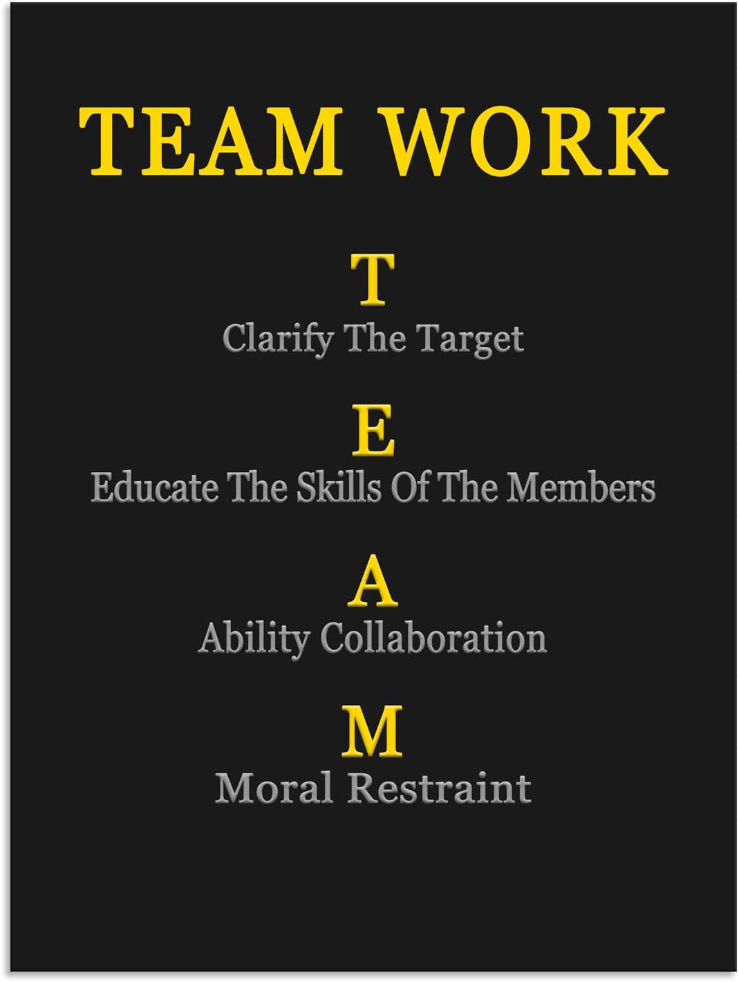 Team Work Enterprise Poster Inspirational Quotes Canvas Poster Printed Artwork Motivational Wall Decor for Company Office Group Bedroom Living Room Framed Ready to Hang[18" W X 24" H]