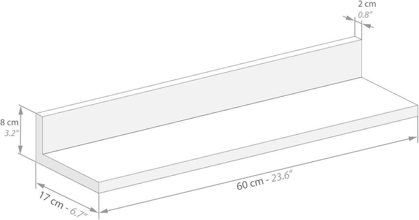 Mobili Fiver, Set of 2 Rachele Shelves, 23.62 in, Ashwood White, Melamine-Finished, Wall Mounted Shelves for Bedroom, Corridor, Kitchen, Entrance, Living Room, Office, Italian Furniture