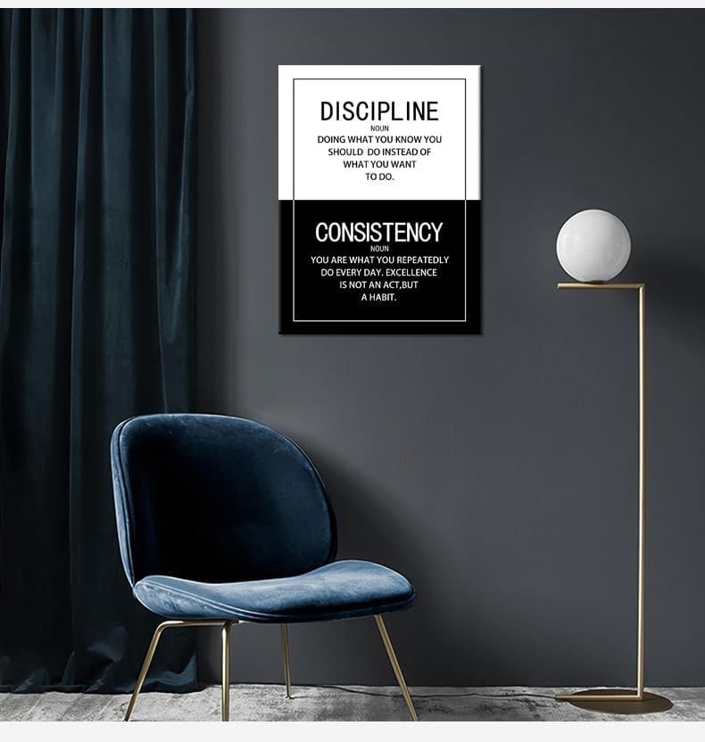 WYJDFART Discipline Consistency Noun Inspirational Wall Art Motivational Posters Picture Prints Canvas Modern Home Decor Painting Artwork for Office Stretched and Framed Ready to Hang [18''W x 24''H]