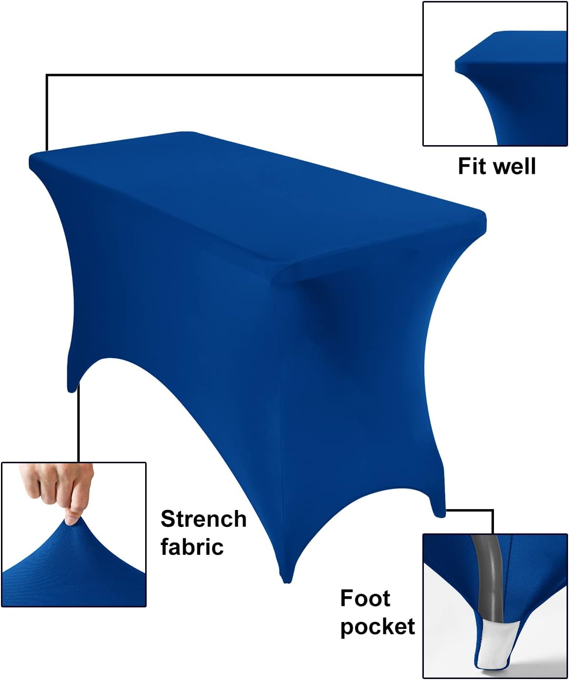 4Pack Spandex Waterproof Table Covers 4ft，Spandex 4ft Waterproof Table Cover for Party,Wedding, Banquet, and Events(Classicbule)