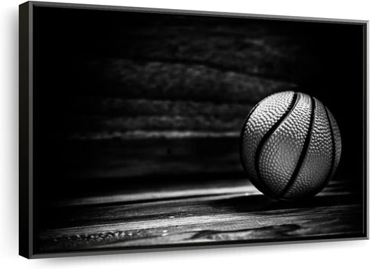 ElephantStock Basketball Wall Art - Horizontal Framed Canvas - 1-Piece Hallway Wall Decor - Photography sports Canvas Print - Black and Gray Decor for Wall - 40" X 27"