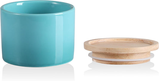 Sweejar Kitchen Canisters Ceramic Food Storage Jar, Stackable Containers with Airtight Seal Wooden Lid for Serving Ground Coffee, Tea, Sugar, Spice and More - 5 Fl Oz(Gradient Blue)