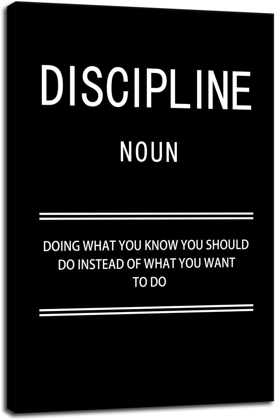 Motivational Discipline Noun Wall Art Poster Inspirational Canvas Positive Wall Art Quotes Discipline Canvas Artwork Picture Print Framed for Home Office Living Room Gym Wall Decor[24''W X 36''H]