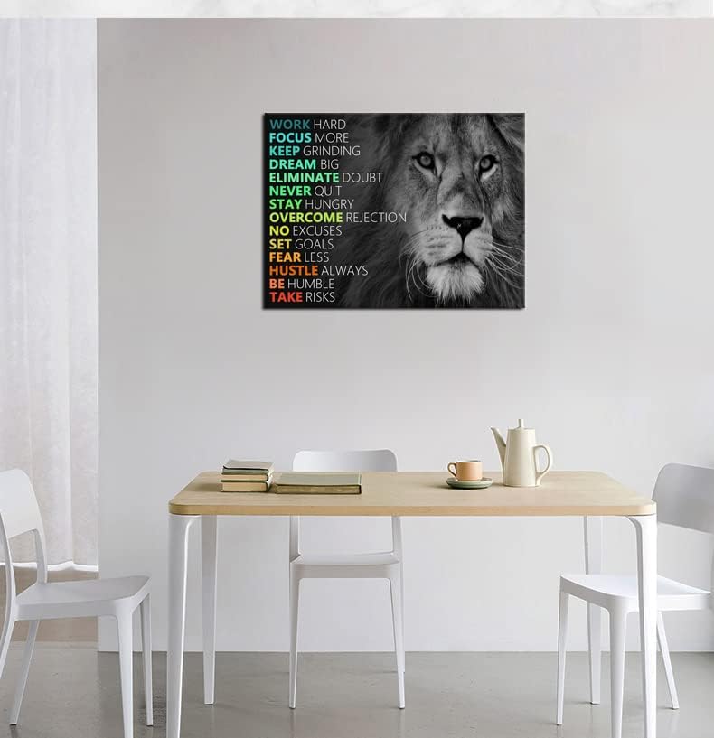 Motivational Canvas Wall Art Lion Inspirational Poster Animal Inspiring Canvas Prints Artwork for Office Living Room Modern Home Decor Painting Stretched and Framed Ready to Hang [24''Wx 18''H]