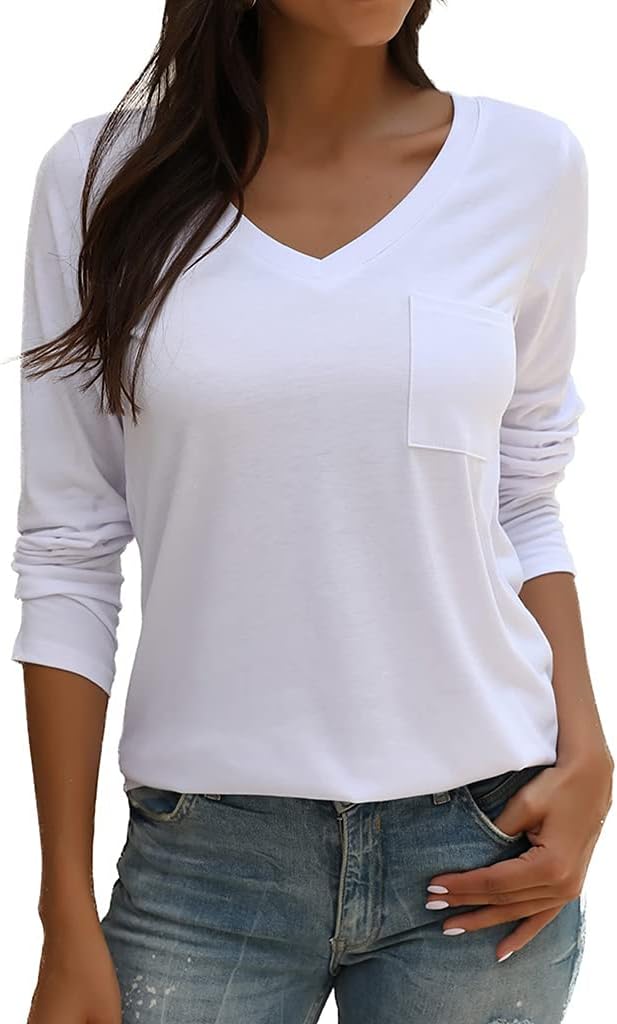 Tobrief Women's Long Sleeve V-Neck Shirts Fall Graphic Tees Loose Casual T-Shirt