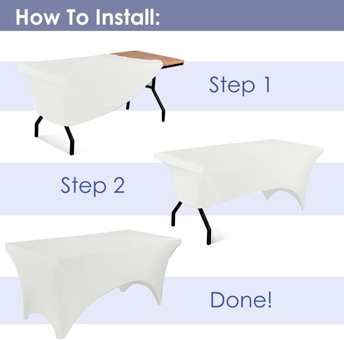 Craft And Party 2 Pack 8ft White Spandex Tablecloth – Fitted Stretch Cover – Universal Fit for Folding Tables – Wrinkle-Free, Washable – Ideal for Parties, Weddings, Events