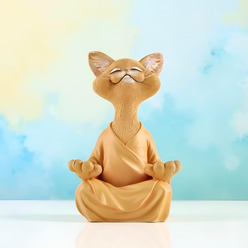 JFSM INC. 5" Whimsical Happy Cat Buddha Figurine – Zen-Inspired Resin Cat Statue – Meditating Animal Sculpture for Mindful Home or Office Decor – Peaceful Gift for Cat Lovers and Yoga Fans