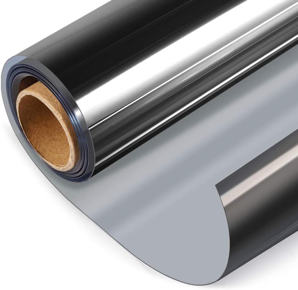 HIDBEA One Way Window Film, Daytime Privacy Sun Blocking Reflective Window Film No Glue Static Cling Heat Control Window Tinting Film for Home and Office, Black Silver, 55.1 x 393.7 Inch