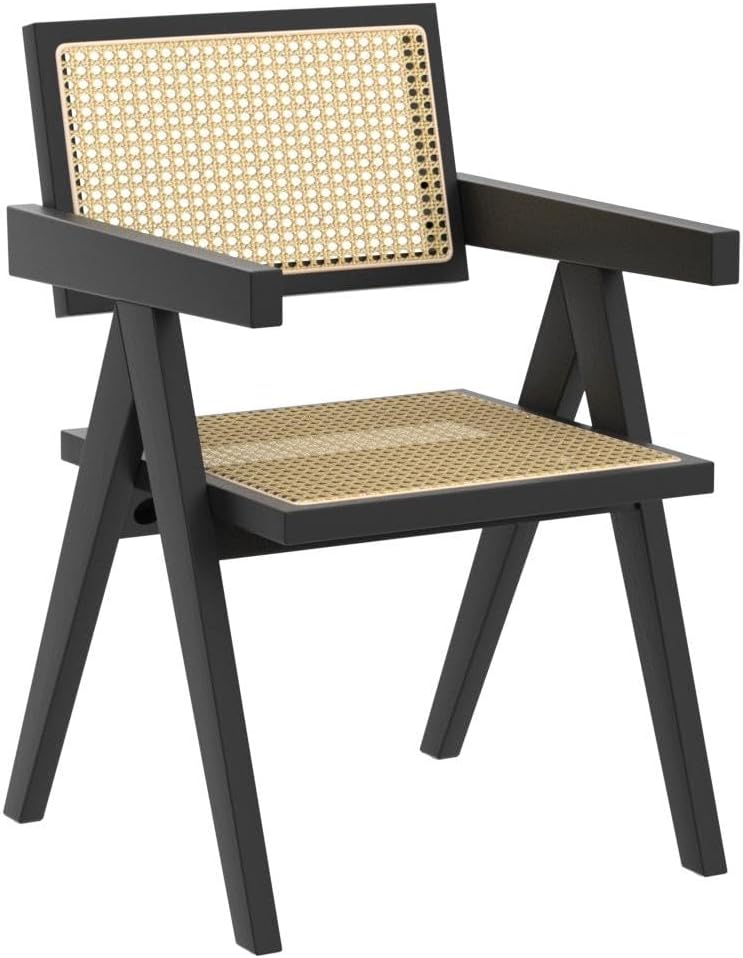 Rattan Dining Chairs Set of 6, Kitchen Chairs Cane for Dining Room, Black