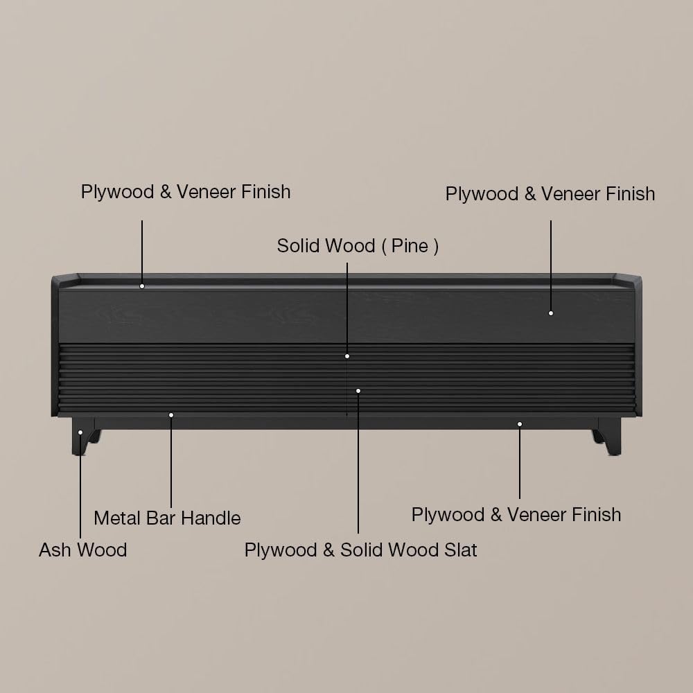 POVISON Fully-Assembled Mid Century Modern TV Stand with Legs, Wood Media Console with Adjustable LED Light for 65-inch TVs, Entertainment Center with Storage for Living Room