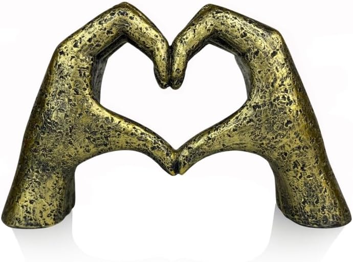 Top Brass Large Rustic Heart Hands Sculpture, 9 3/4” Resin Love Statue – Romantic Decor Accent for Shelf or Mantel – Perfect for Wedding, Valentine's Day or Anniversary (Weathered Bronze)