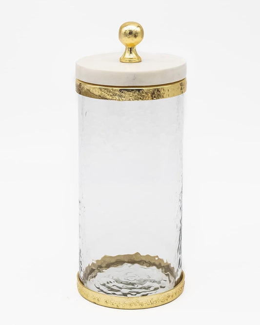 Godinger Canister Storage Container, Glass Storage Canister, Marble with Gold Band - 4x8