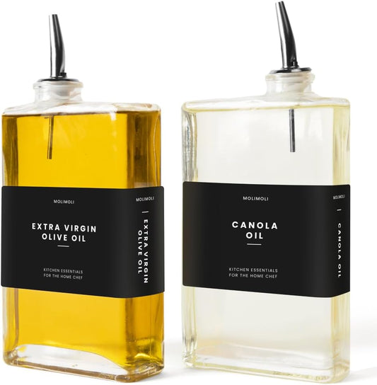 Molimoli Olive Oil Dispenser Bottle for Kitchen, Automatic Pourer, Glass Thin Bottle Dispenser for Kitchen, Olive Oil Cruet, | Set of 2 - Black