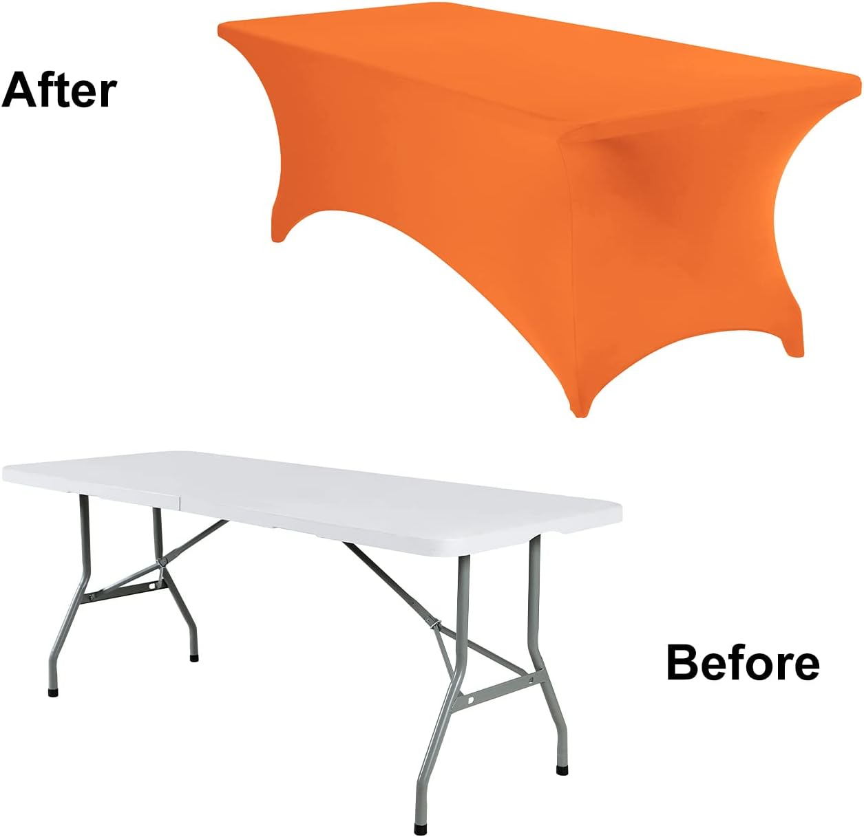 2Pack Spandex Waterproof Table Covers 8ft，Spandex 8ft Waterproof Table Cover for Party,Wedding, Banquet, and Events(Orange)
