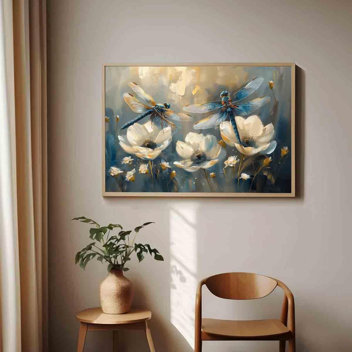 Dragonfly Wall Art White Flower Painting Watercolor Dragonfly Wall Art Watercolor Flower Prints Animal Canvas Plant Picture Insect Pictures Vintage Abstract Living Room Decor 16x24inch No Frame