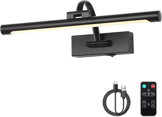 Picture Lights Battery Operated with Remote and Dimmable Function, Rechargeable Gallery Light Black Art Light Wireless Painting Lights 16'' Inch for Display, Portrait, Artwork, Warm White