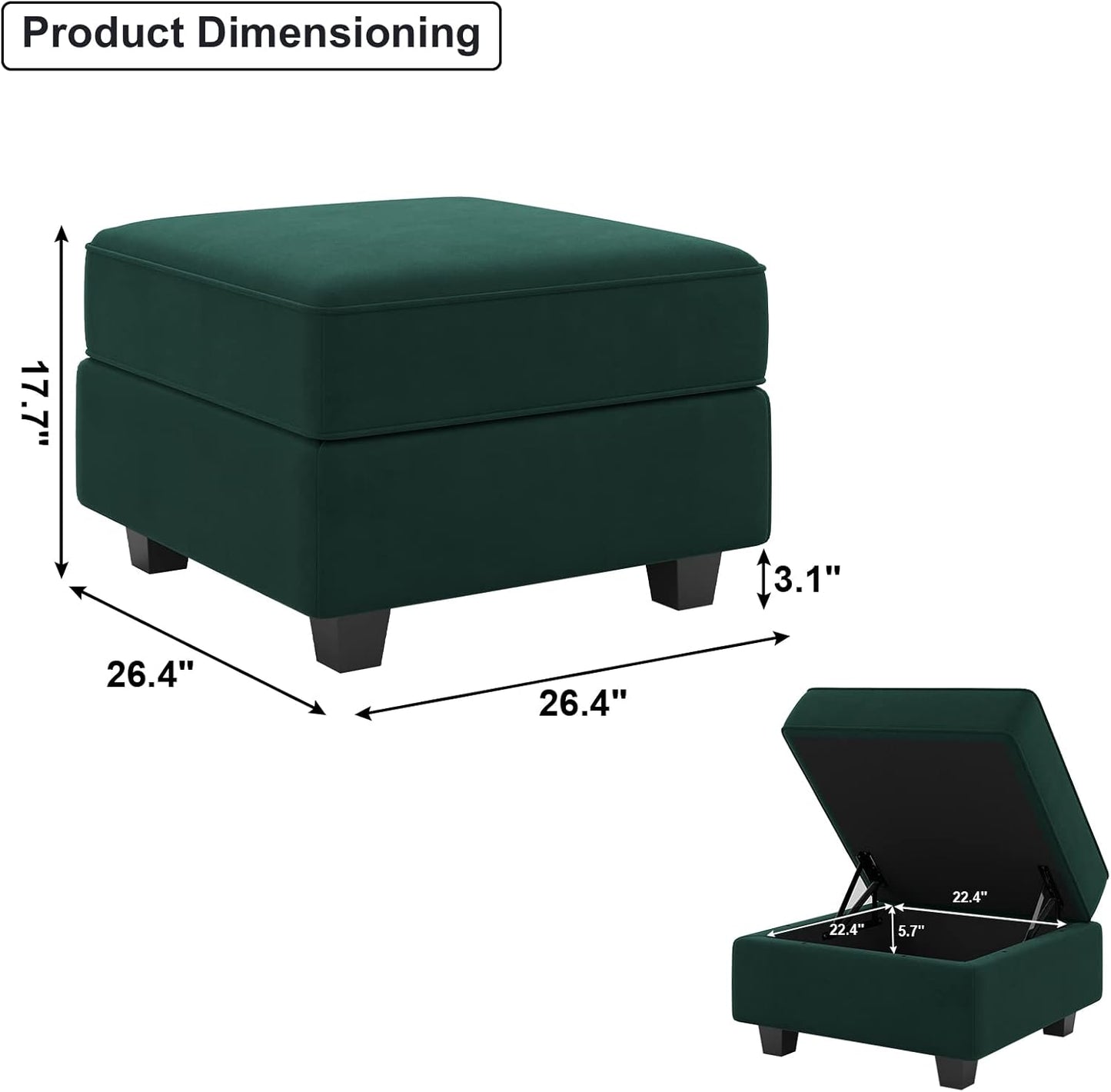 Belffin Storage Ottoman Module for Modular Sectional Sofa Square Seat Cube Velvet Foot Stool Green