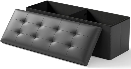 Storage Ottoman Bench, Folding Ottoman Foot Rest, 15 x 43 x 15 Inches, End of Bed Bench,Storage Chest, for Living Room, Bedroom, Hallway, Entryway, Holds up to 700 lb,Black