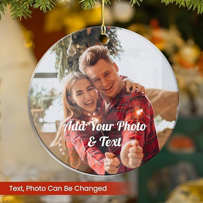 Personalized Custom Photo Round Acrylic Ornaments - Create Keepsake Gifts for Couple, Wife, Husband, Boyfriend, Girlfriend