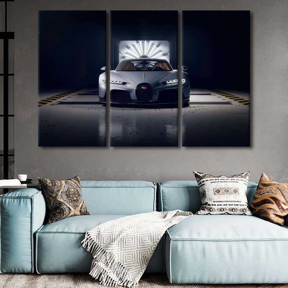 TUMOVO Supercar Wall Art for Living Room Large Size Gray Sports Car Office Wall Decor Canvas Prints Speed Sports Racing Cars Modern Artwork for Bedroom Bathroom Framed Ready to Hang, 60" Wx40 H