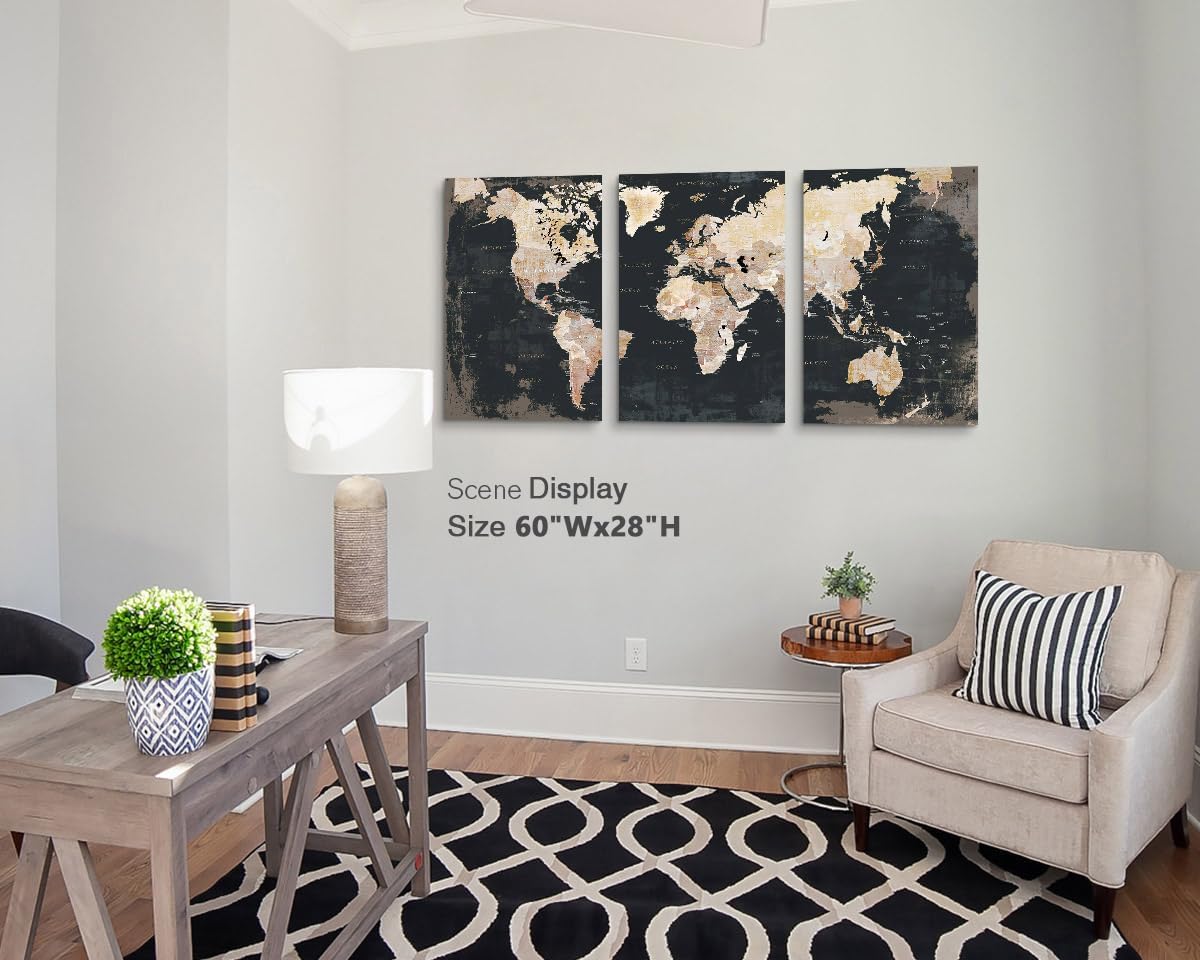 Elixart Bedroom Wall Decor Inspirational Wall Art Black Wall Pictures for Living Room Paintings for Wall Decoration Map Canvas Artwork Big Brown Decor for Kitchen Dining Room