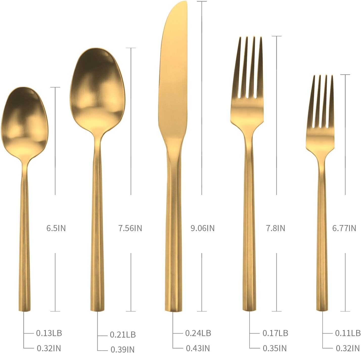 20-Piece Matte Gold Silverware Set, Hand Forged Utensil, Stainless Steel Flatware Set, Hexagon Handle Cutlery Set for Home Hotel Use, Service for 4