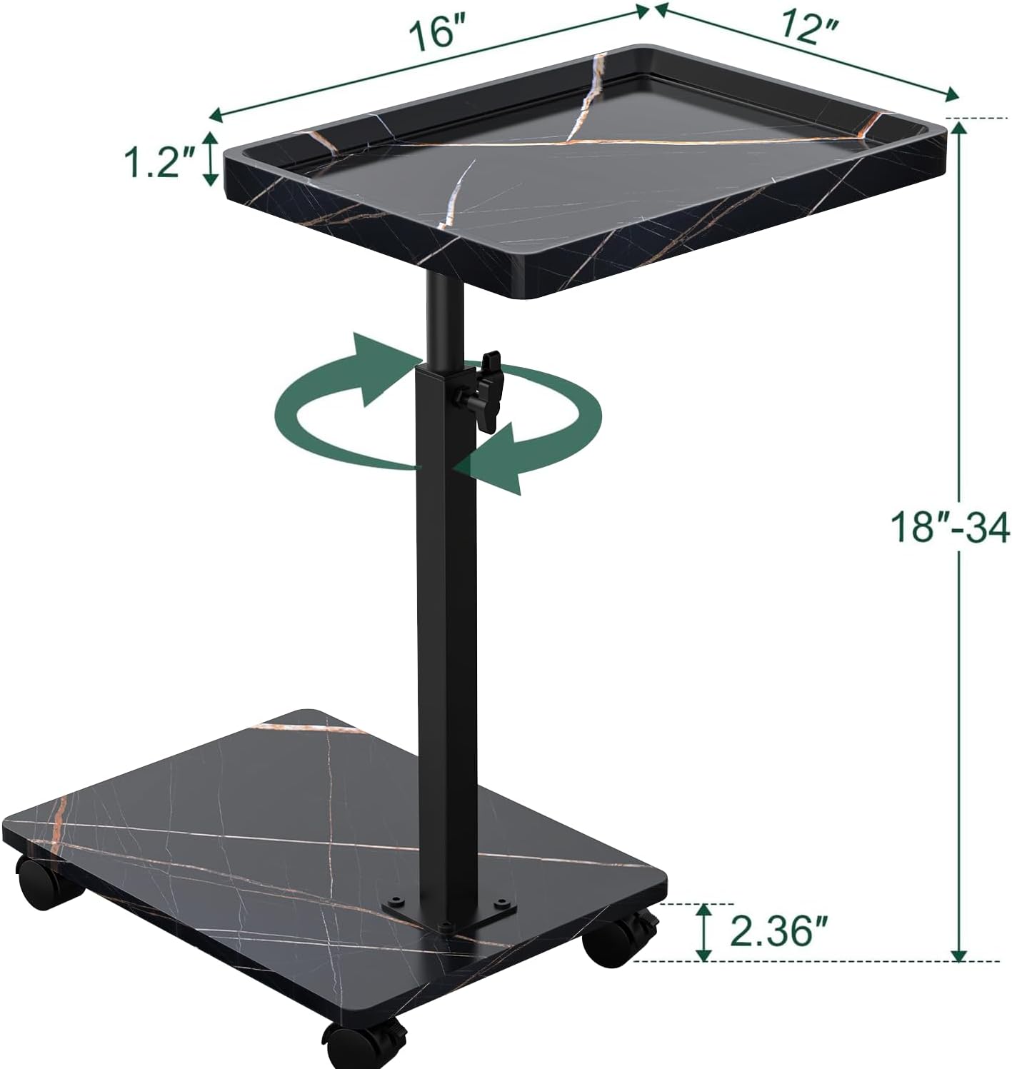 C Table End Table Adjustable Height, 360°Swivel TV Tray Table for Small Spaces, Couch Tables That Slide Under, C Shaped Side Tables Living Room and Bedroom for Sofa, Bed,Chair, Snack (Black)