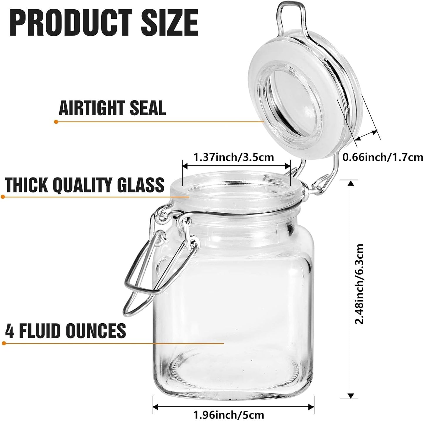 Spice Jars, 24 Pack 4oz Small Glass Jars with Airtight Hinged Lid, With 24 Spice Labels & Silicone Funnels, Airtight Glass Jars for Spices, Condiments Herb Seasoning Art Craft Storage