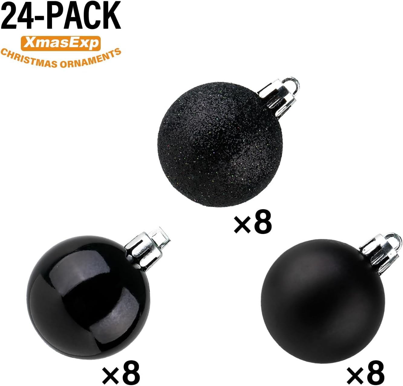 XmasExp 24ct Mini Christmas Ball Ornaments Shatterproof Christmas Ornaments Set Decorations for Xmas Tree Balls 30mm/1.18" (Black)