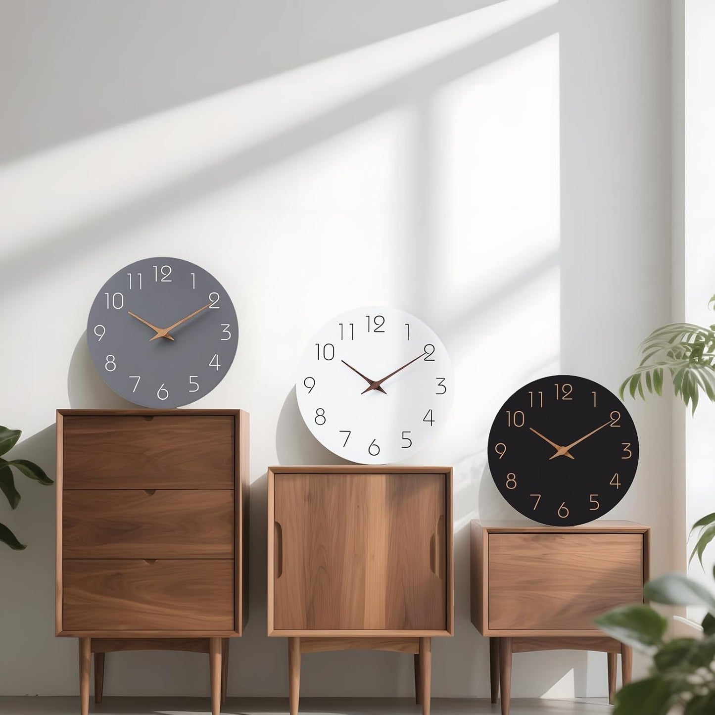 Mosewa Wall Clock 14 Inch White Silent Non Ticking Battery Operated Simple Minimalist Wooden Clock Decorative for Kitchen Bathroom Home Bedroom Living Room Office