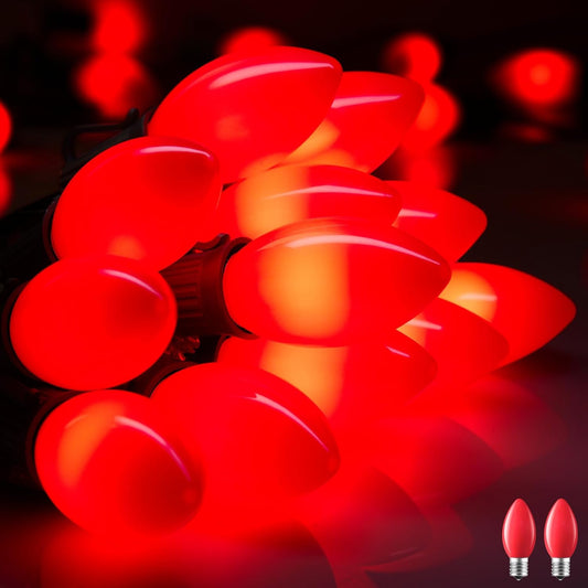 Vintage C9 LED Christmas Lights Outdoor, 50 Feet C9 String Lights with 50 Shatterproof Matte Bulbs, Connectable Waterproof Lights for Holiday Party Roofline Backyard Garden Patio, Red