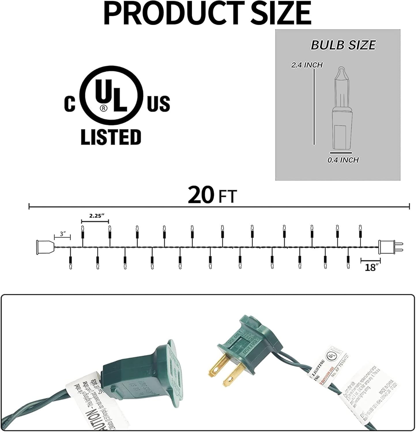 TW SHINE Warm White Christmas Lights Outdoor, 20FT 100 Count Incandescent Christmas Light Indoor, Waterproof Christmas Tree String Lights for Xmas Decorations