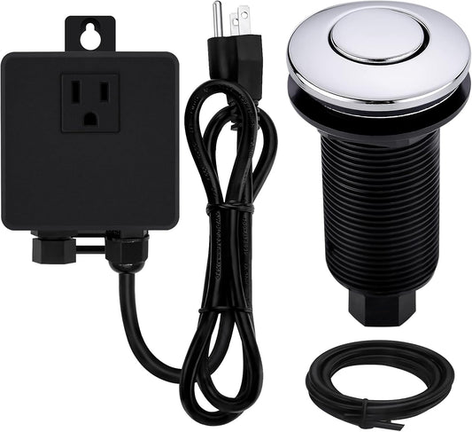 Garbage Disposal SinkTop Air Switch Kit with Long Button,Brass Made Cover,Chrome