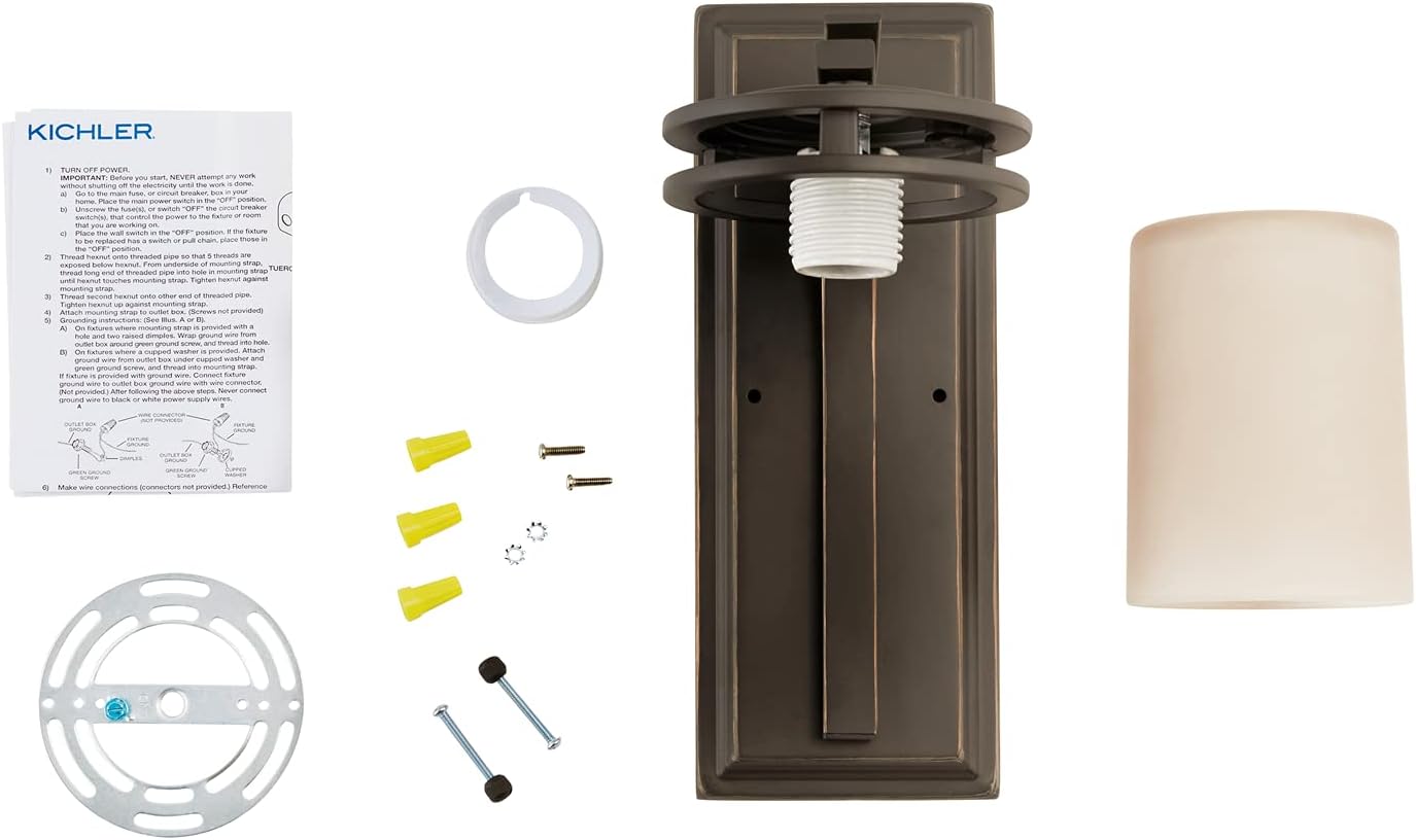 Kichler Hendrik 12” Wall Light Fixture in Olde Bronze with Umber Etched Glass, 1-Light Wall Lamp for Bedroom or Living Room, 5076OZ