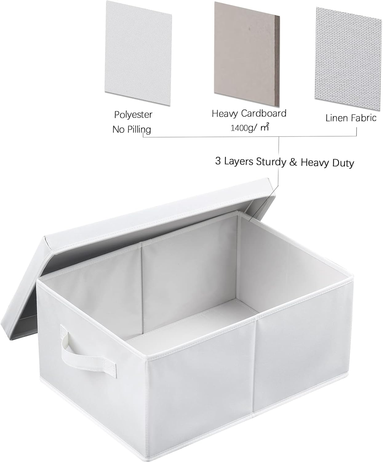 HOONEX Storage Bins with Lids for Organizing, Pack of 2, Storage Boxes with 2 Carrying Handles and Sturdy Heavy Cardboard, 16.5" L x 11.8" W x 7.5" H for Shoes, Books, Clothes, Nursery, White